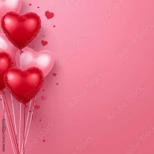 Heart-shaped Balloons Float Against a Pink Background During a Celebration fo...