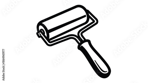 A simple black and white illustration of a paint roller tool