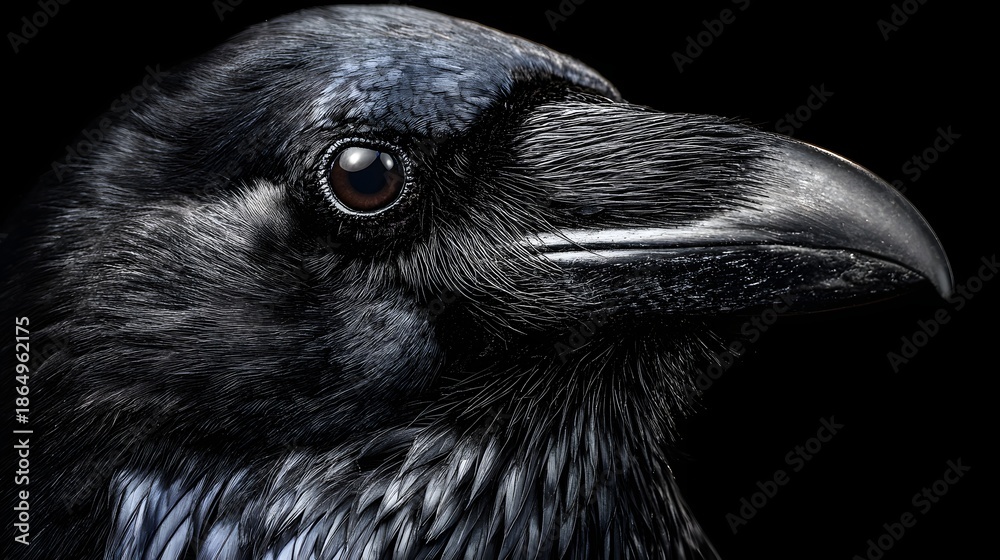 Obraz premium Intense Close Up Macro Portrait of a Majestic Black Raven