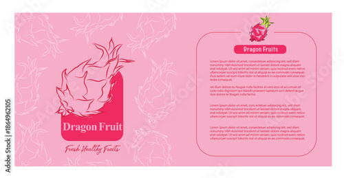 dragon fruit label design, Modern Fruit Labels with Hand-Drawn Style, Packaging Design with Fruit Icons and Text, Minimal and Colorful label, label sticker for packaging, editable print-ready vector