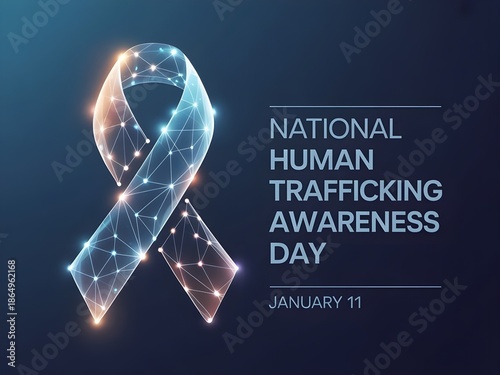 National human trafficking awareness day, January 11th, blue ribbon digital art