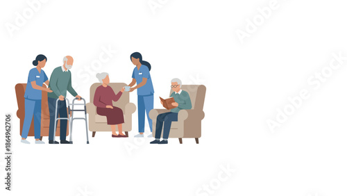 Elderly Care and Nursing Home Assistance Vector Illustration