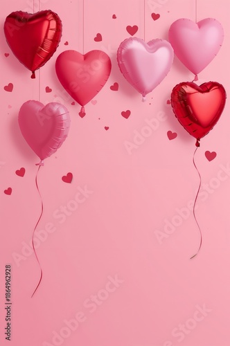 Colorful Heart Balloons Decorate a Pink Background for a Celebration or Speci...