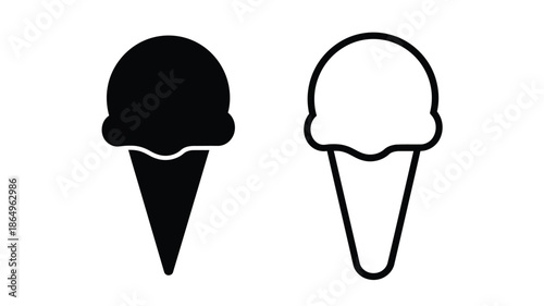 Simple black and white illustration of two ice cream cones side by side