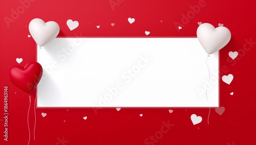 Heart Balloons and Frame on Red Background for a Celebration or Event Decoration