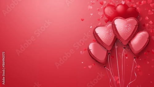 Heart-shaped Balloons and Paper Hearts Decorate a Wall in a Pink Setting for ...