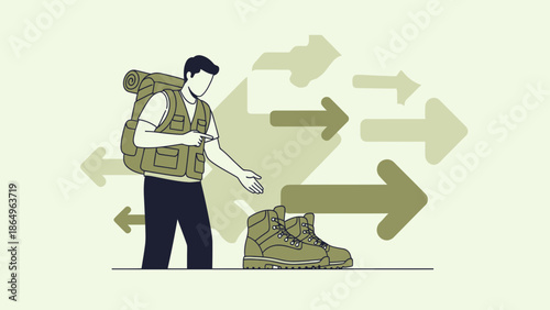 Prepare For Adventure Gear Up Man Ready For Hiking Trip Boots Direction