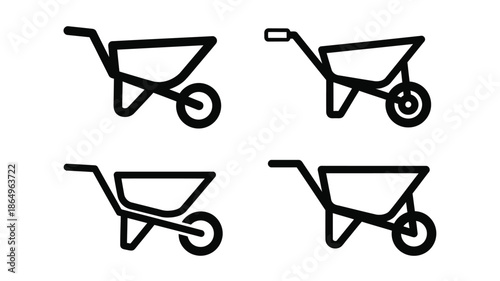 Simple black and white line drawing of four different shopping carts