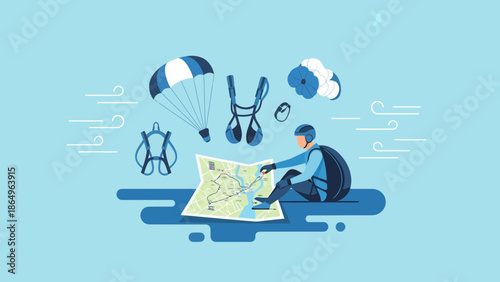 Preparing For Adventure Skydiving With A Detailed Map And Equipment