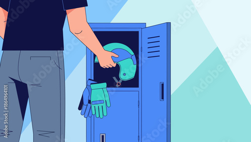 Preparing For The Ride Protective Gear In The Locker Ready For Adventure Illustration