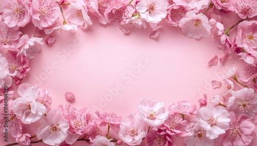 Cherry Blossom Flowers Arranged on a Pink Background for Decoration and Design