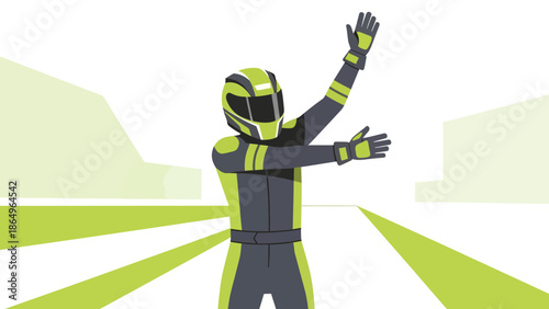 Race Marshal Signalling With Gestures At A Speedway For Racing Competition