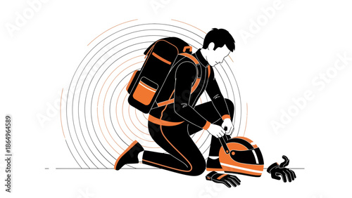 Racing Preparation: A Minimalist Illustration Of A Racer Getting Ready With Gear