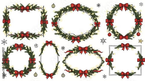Christmas Icon Set Features Wreaths and Ornaments
