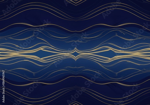 Elegant blue and gold seamless pattern featuring stylized ornamental waves, ideal for luxury backgrounds and decorative borders ,seamless ,blue ,ocean