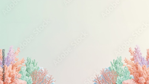 Colorful Coral Display Set Against a Plain Background With Various Shapes and...