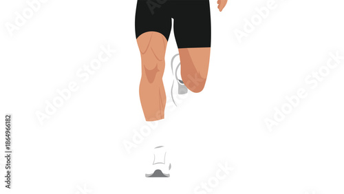 Dynamic illustration of a person's strong legs in mid-stride, showcasing the intense motion of running or jogging with athletic footwear.