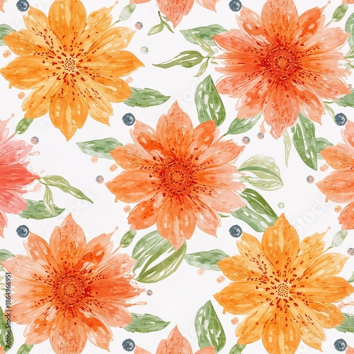 Bright Flowers in Various Colors With Green Leaves on a Light Background