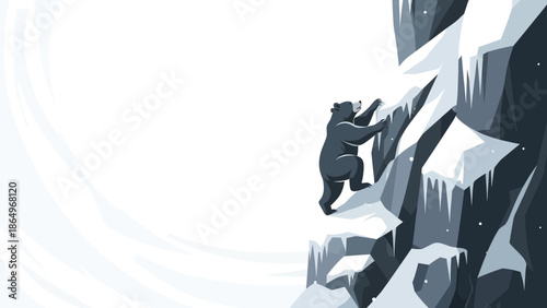 Persistent Bear Ascending Icy Mountain In Snowy Landscape Illustration