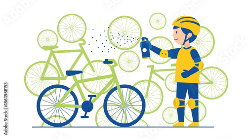 Person Customizing Bicycle with Spray Paint in Workshop or Garage Concept