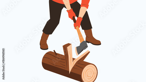 Person Chopping Wood With An Ax On A White Background Vector Illustration