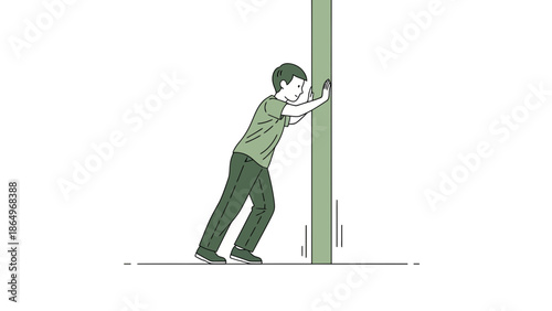 Person Pushing Against Wall Illustration for Physical Challenge and Strength Training