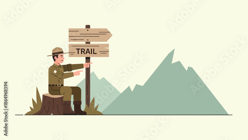 Park Ranger Guiding Hikers With Trail Information In Outdoor Setting Illustration