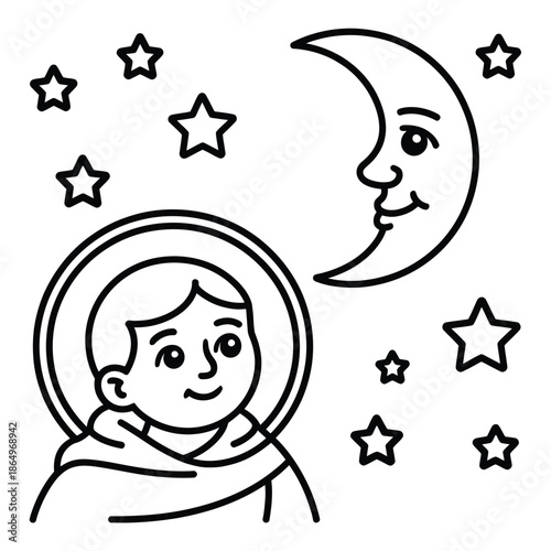 Child dreaming of space isolated on white background, Vector, illustration