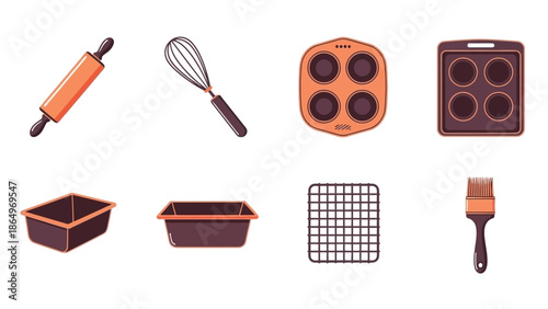 Set ikon peralatan memanggang dan alat dapur untuk ilustrasi vektor toko roti dan kue