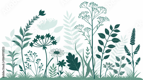 Variety of wildflowers and plants in a natural setting