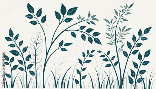 Elegant botanical illustration of lush green plants and leaves