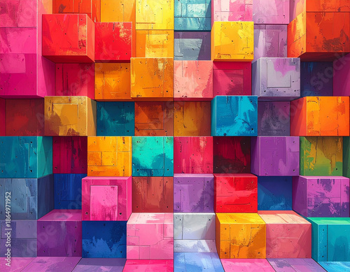 Pop Color Block Abstract Background with Musical Sense