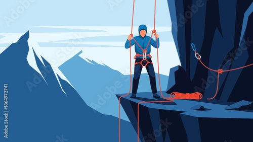 Mountain Climbing Adventure On A Steep Cliff In Nature Background