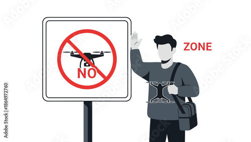 No Drone Zone Area Illustration With Person Waving Hand Symbol Icon