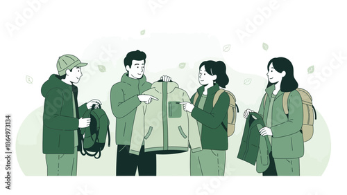 Outdoor Adventure Gear Shopping Experience With Friends In Autumn Season