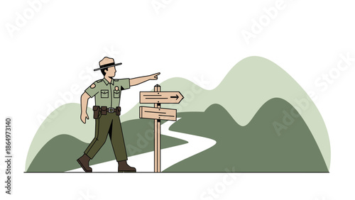 National Park Ranger Provides Guidance At Scenic Trail Crossroads Adventure Awaits