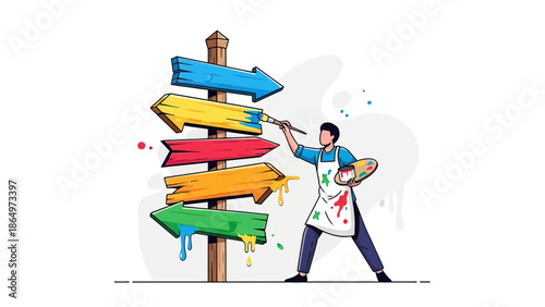 Painting Directional Arrows With Various Colors Depicting Multiple Choices