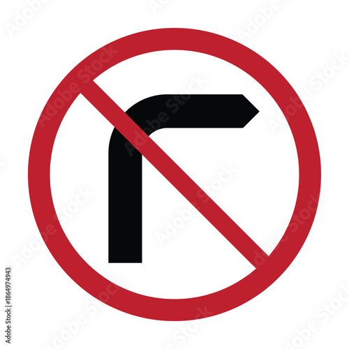 Professional No Right Turn Traffic Sign - High Contrast Red and Black Circular Prohibition Road Safety Vector Graphic