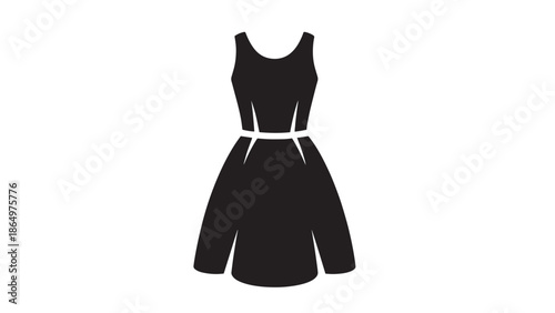 a minimalist depiction of a black summer dress showcasing a simple a line shape and elegant design silhouette high quality professional detailed modern