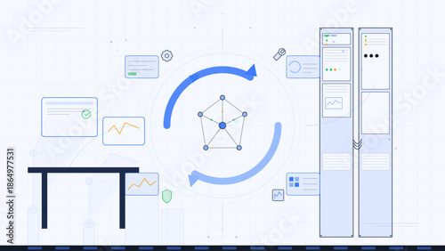 Data visualization and analysis activity in a modern workspace with charts and graphs showing progress over time