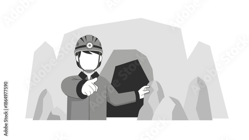 Mining Prospector Inviting to Underground Adventure in Mine Cave
