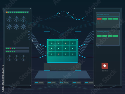 Control panel displays data and systems monitoring in a technology environment during working hours