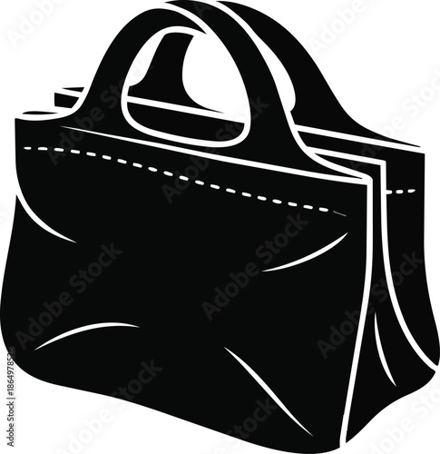 A simple black silhouette icon of a reusable tote bag, perfect for various design projects