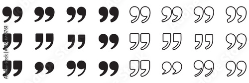 Quote mark line vector icon set, quotation mark collection, outline simple illustration, isolated quote icons, vector graphic. Set of quote mark, dialog icons. Quotation marks. Round icons with colors