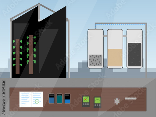 Modern farming system shows plant growth method and nutrient management in greenhouse setting