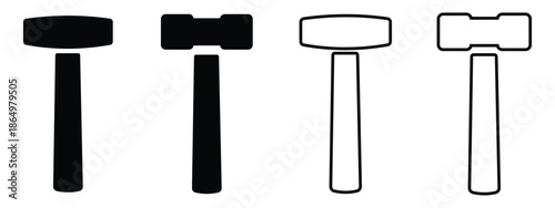 Metalworking Tools Icon Set with Hammer and Steel Table – Outline Vector Design