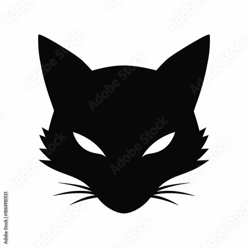 Silhouette of a mysterious cat face isolated on white background, Vector, illustration