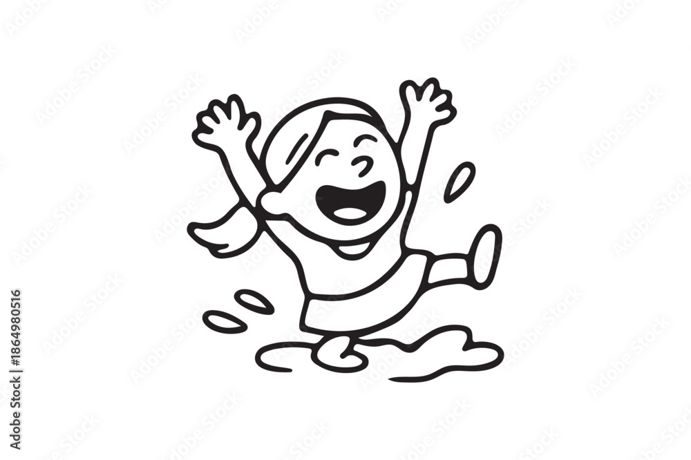 Obraz premium Happy Smiling Cartoon Girl Waving Hand on white background.