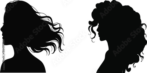 Charming women silhouettes with varied hairstyles against a pristine white background