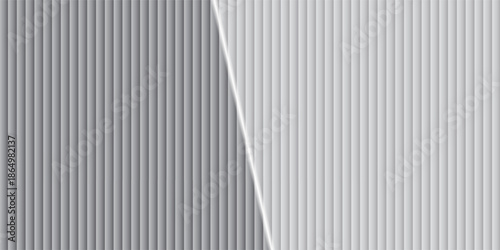 Transparent corrugated plastic ribbed glass background with abstract line patterns. 3D gradient light effects for retail windows or architectural panels. Vintage chrome reflections or polycarbonate.